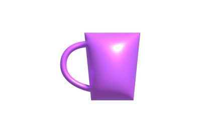 3D Coffee cup icon Illustration. 3D purple mug isolated on white backg