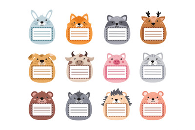 Animal notebooks labels. Cute pastel scrapbook tag sticker, notebook o