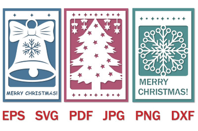 Bundle of papercut Christmas cards, svg holiday template