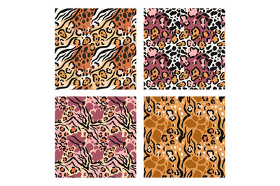 Mixed animal skin motifs pattern. Fusion fur print, safari mix texture