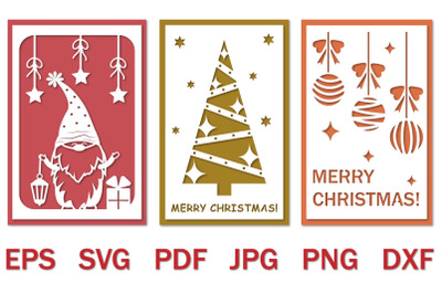 Bundle of papercut Christmas cards, svg holiday template