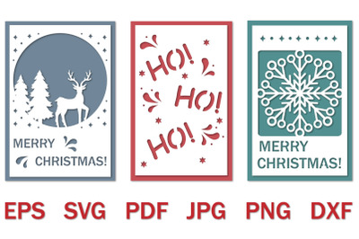 Bundle of papercut Christmas cards&2C; svg holiday template