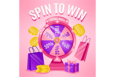 Spin to win banner. Lucky promotions with gift prize and sale discount