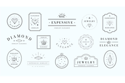 Jewelry emblems. Elegance diamond label template, luxury gemstone embl