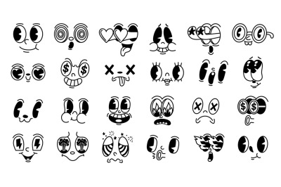 Retro 1930s facial expressions. Mascot faces for old animation charact