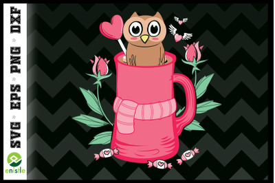 Valentine Cute Owl in the Coffee Cup