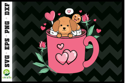 Valentine Poodle Puppy in the Coffee Cup