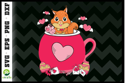Valentine Squirrel in the Coffee Cup