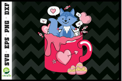 Valentine Cute Wolf in the Coffee Cup