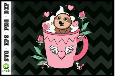 Valentine Sloth in the Coffee Cup