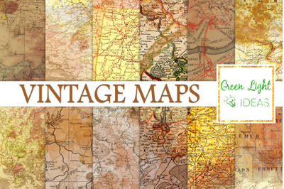 Vintage Maps Digital Papers, Old Maps Scrapbook Papers, World Maps