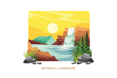 Waterfall Landscape Vector Illustration