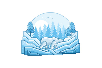 White Polar Bear Winter Line Illustration