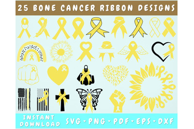 Bone Cancer Ribbon SVG Bundle, 25 Designs, Bone Cancer Clipart