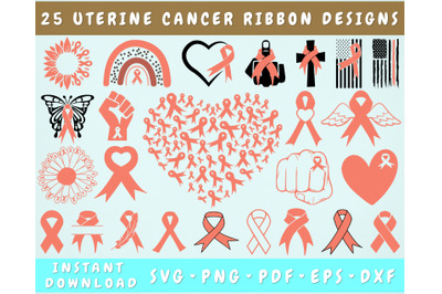 Uterine Cancer Ribbon SVG Bundle&2C; 25 Designs&2C; Uterine Cancer Clipart