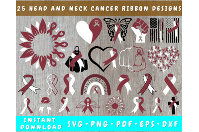 Head And Neck Cancer Ribbon SVG Bundle&2C; 25 Designs&2C; Head And Neck PNG