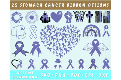 Stomach Cancer Ribbon SVG Bundle&2C; 25 Designs&2C; Stomach Cancer Clipart