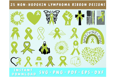 Non-Hodgkin Lymphoma Ribbon SVG Bundle&2C; 25 Designs