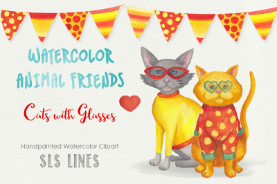 Cats with Glasses Watercolor Set