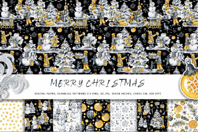 Christmas winter digital paper, seamless patterns, children&#039;s wonderla