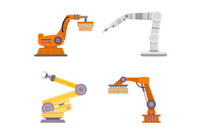 Factory robot arms. Automatic technology for manufacture industry. Mec