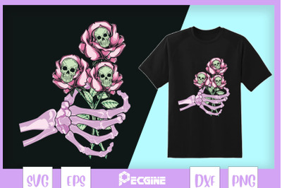 Valentine Skeleton Hand Skulls Roses