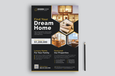 Real Estate Flyer Leaflet Template wih Black Background