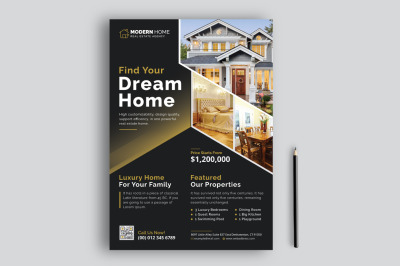 Real Estate Advertising Flyer Template with Black Background