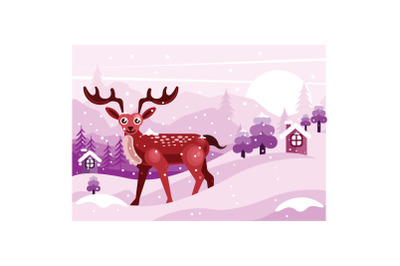 Winter Landscape with Deer Illustration