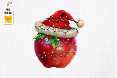 Watercolor Christmas Apple Santa Hat