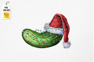 Watercolor Christmas Cucumber Santa Hat