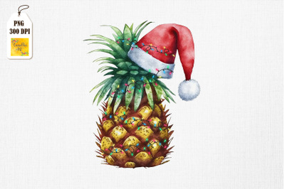 Watercolor Christmas Pineapple Santa Hat