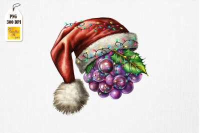 Watercolor Christmas Grapes Santa Hat