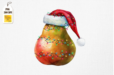 Watercolor Christmas Pear Santa Hat