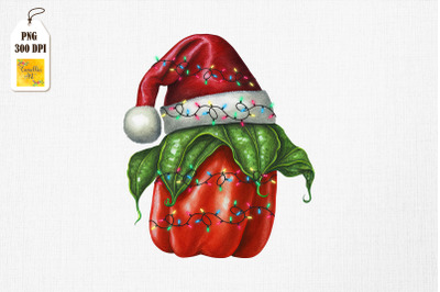 Watercolor Christmas Capsicum Santa Hat