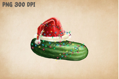 Xmas Cucumber In Santa Hat Watercolor