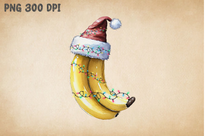 Xmas Banana In Santa Hat Watercolor