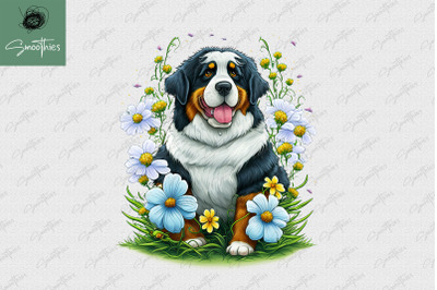 Puppy With Flower Bernese Dog