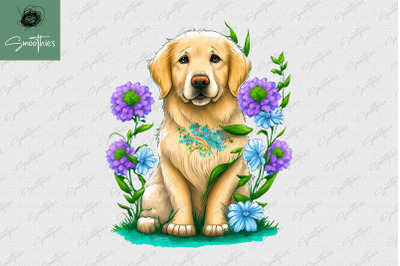 Puppy With Flower Golden Retriever Dog