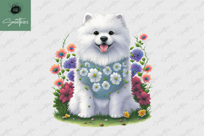 Puppy With Flower Samoyed Dog