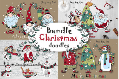 Bundle of cute Christmas doodles. SVG PNG
