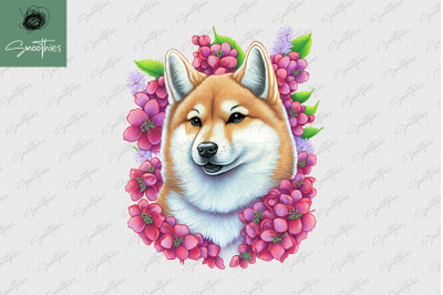 Puppy With Flower Shiba Dog