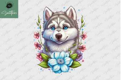 Puppy With Flower Husky