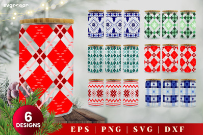 Christmas Pattern Can Glass | Svg Bundle | 16 Oz Libbey Glass