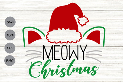 Meowy Christmas Svg, Funny Christmas Svg, Cat Face Svg, Cat Christmas.