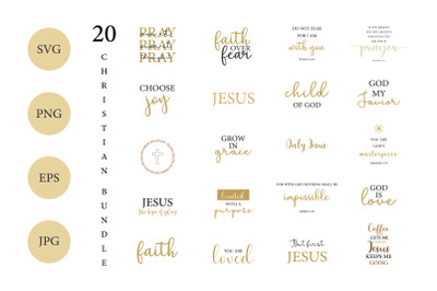 20 Christian Bundle SVG, Christian Quotes SVG, Files for Cricut