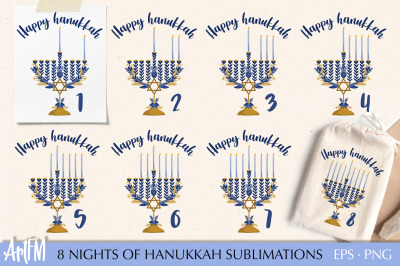 Hanukkah Sublimation | Menorah Clipart | Countdown