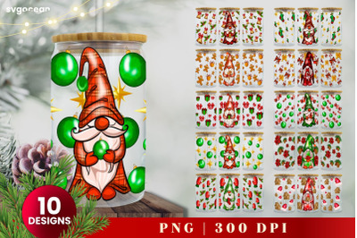 Christmas Gnome Can Glass Wrap | Beer Can | 16 Oz Libbey Glass