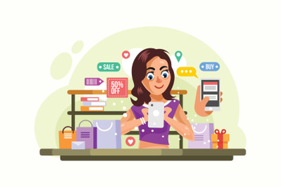 Woman buying things at Online Store