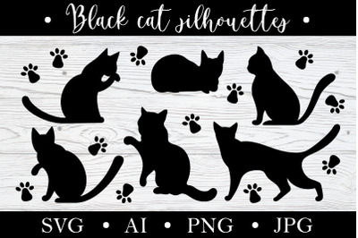 Black cat silhouettes, SVG pets clipart